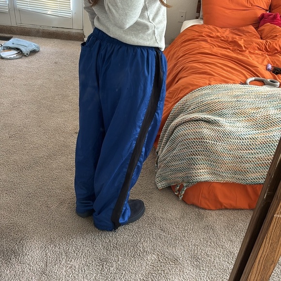 Blue w black stripe windbreaker style pants - Picture 2 of 3